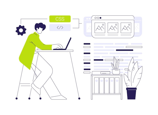 Código Css concepto abstracto desarrollador de ilustración vectorial creación de página web de diseño añadiendo fuentes y