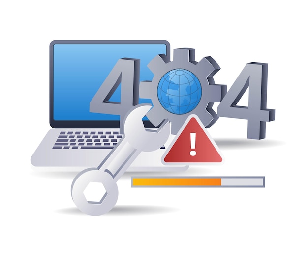 Código de error de reparación de computadora 404 Ilustración 3D isométrica plana