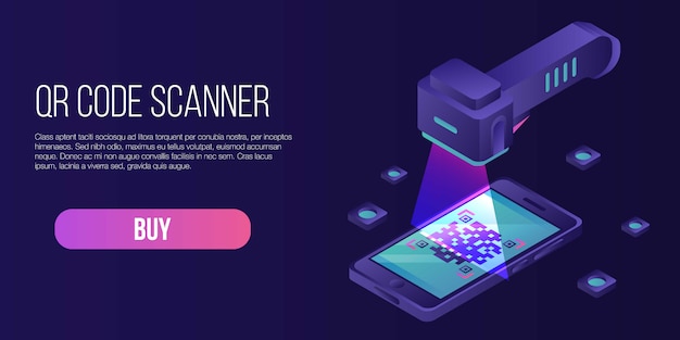 Código de escáner Qr concepto banner, estilo isométrico