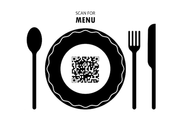 Código plato cubiertos. Servicio de almuerzo. ilustración vectorial imagen de archivo. EPS 10.