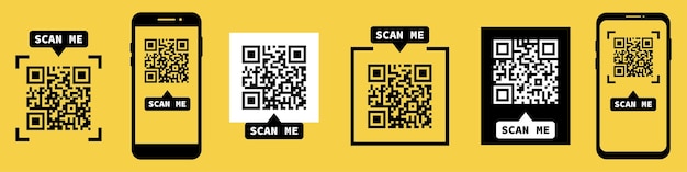 Código qr escanéame plantillas colección de código qr para aplicación o producto vector aislado en amarillo