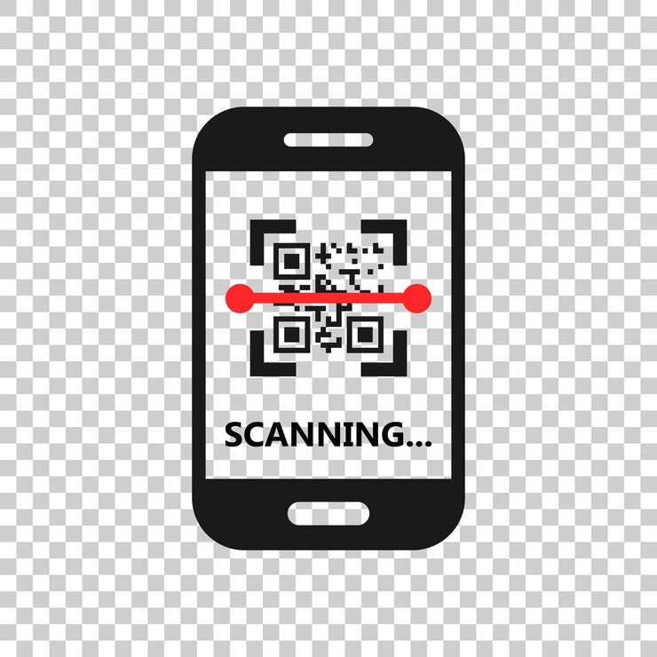 Vector código qr escaneo icono de teléfono en estilo transparente escáner en smartphone ilustración vectorial en fondo aislado concepto de negocio de código de barras