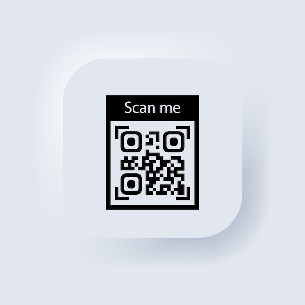 Código QR para el icono de teléfono inteligente. Código QR para el pago. Inscripción escanearme con el icono de teléfono inteligente. Botón web de interfaz de usuario blanco Neumorphic UI UX. Neumorfismo. Eps vectoriales 10.