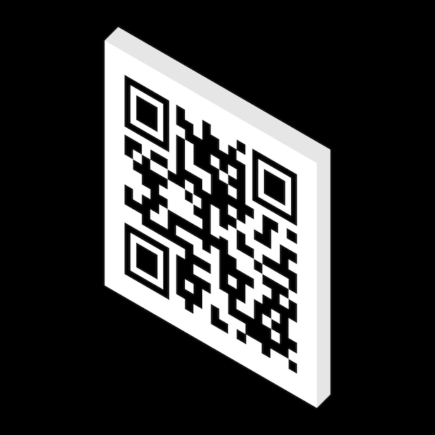 Código qr isométrico aislado sobre fondo negro. El código QR se puede utilizar para la venta, el pago, el pago y otros fines. Ilustración vectorial