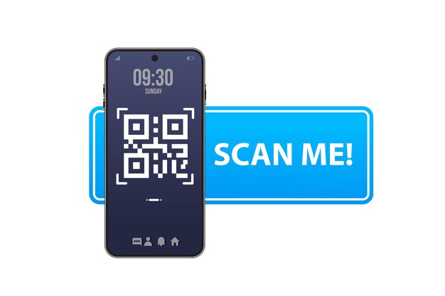 Vector código qr para smartphone inscripción escanéame con el icono 3d del smartphone código qr para el pago