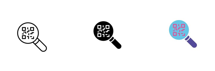 Vector código quar en icono de lupa icono escanéame publicidad enviando al sitio almacenamiento de datos de cifrado conjunto vectorial de iconos en línea estilos negros y rojos aislados en fondo blanco
