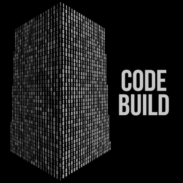 Código de rascacielos Forma digital binaria de la construcción de una ciudad futurista Ilustración vectorial de matriz