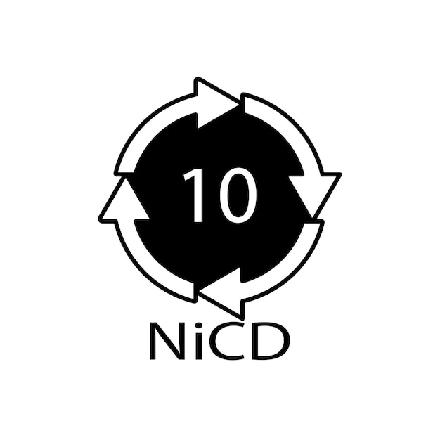 Código de reciclaje de batería 10 NiCD ilustración vectorial