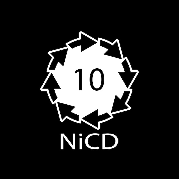 Código de reciclaje de batería 10 NiCD ilustración vectorial