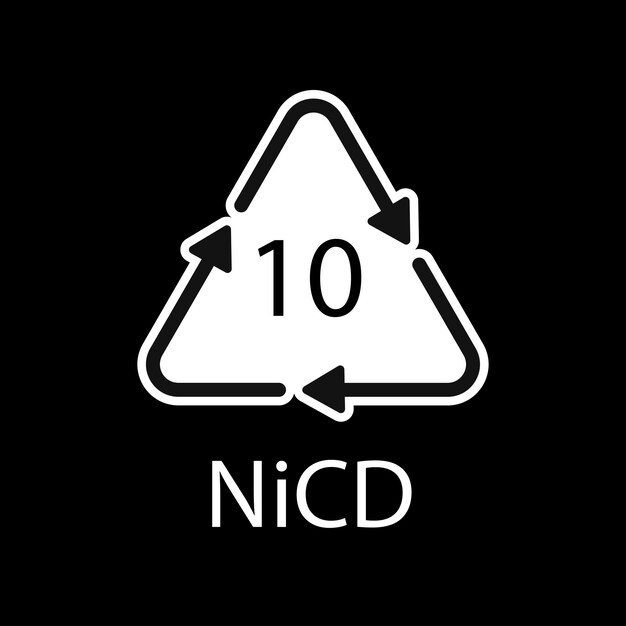 Código de reciclaje de batería 10 NiCD ilustración vectorial