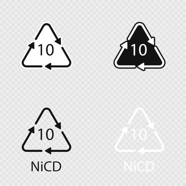Código de reciclaje de baterías 10 Conjunto de NiCD Ilustración vectorial