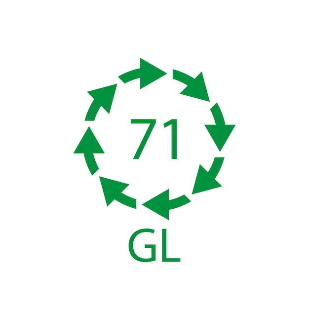 Código de reciclaje de vidrio verde 71 GL Ilustración vectorial