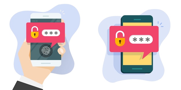 Código de verificación acceso a la contraseña en el icono del teléfono celular móvil mensaje de aviso gráfico de desbloqueo seguro