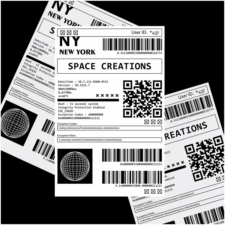 Vector códigos de barras comerciales de creaciones espaciales y códigos qr ilustración vectorial