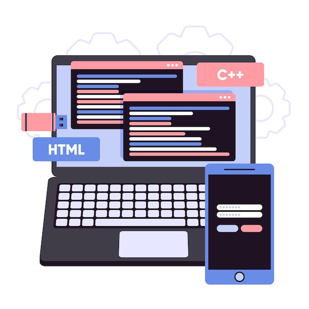 Vector códigos de programación en el desarrollo de aplicaciones para portátiles