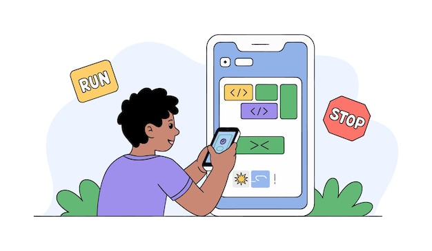 Coding Education Child Learns Programming on Mobile App
