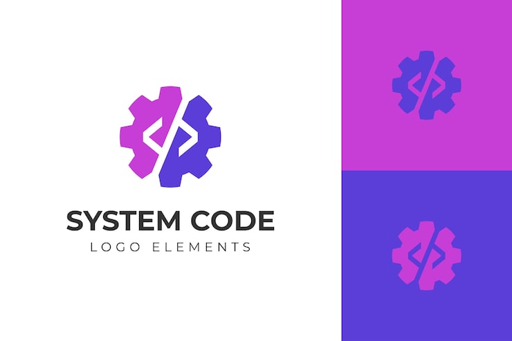 Vector coding gear logo design with code symbol and cogwheel icon for system development programming automation system development software engineering and software technology