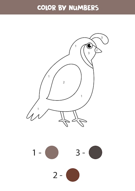 Vector codorniz de dibujos animados lindo color por números. juego educativo de matemáticas para niños. hoja de trabajo imprimible para niños.