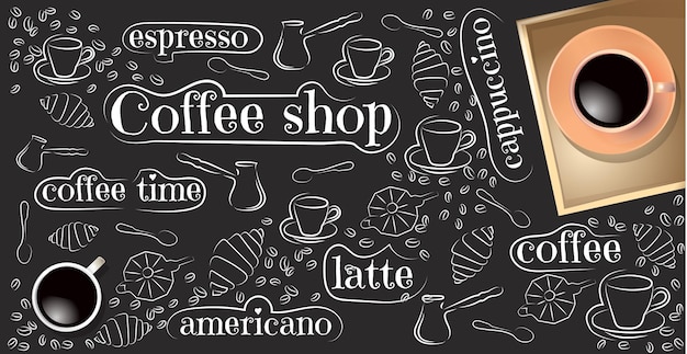 Coffee break, café con estilo fondo oscuro - Vector