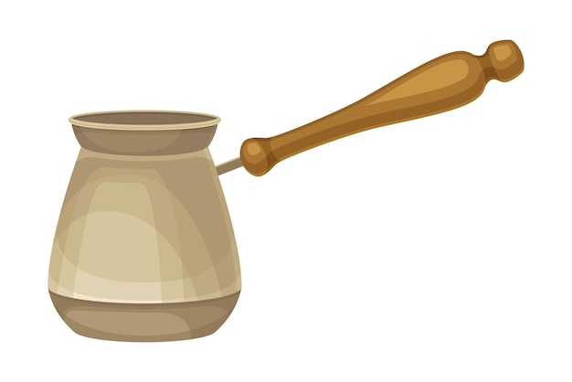 Coffee Brewing with Cezve or Ibriki as Cafe Cooking Appliance Vector Illustration