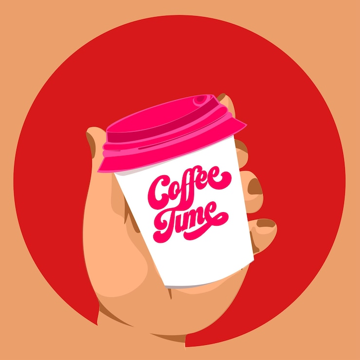 Vector coffee business concept-barista haciendo café y sirviendo una taza de papel de café caliente en la cafetería. mano dr