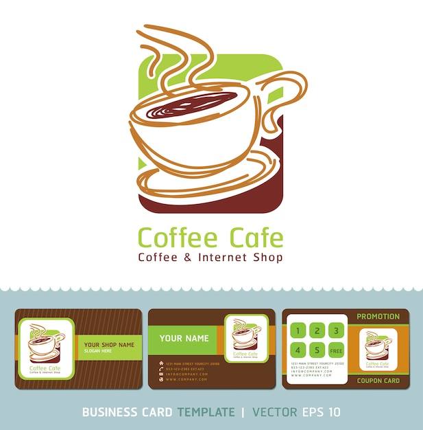 Coffee cafe logo icono y tarjetas de visita.