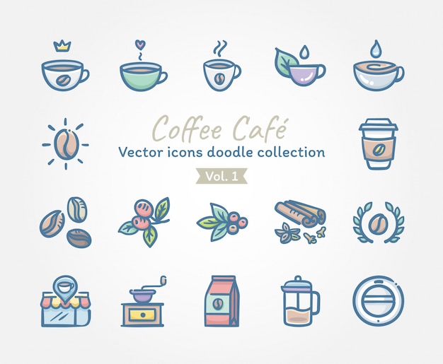 Coffee café vector iconos colección doodle