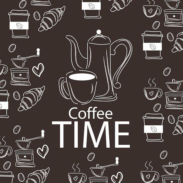 Coffee Doodle Background es apropiado para la decoración de la pared de su cafetería