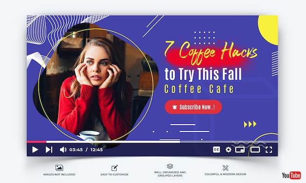 Vector coffee making youtube thumbnail template vector premium