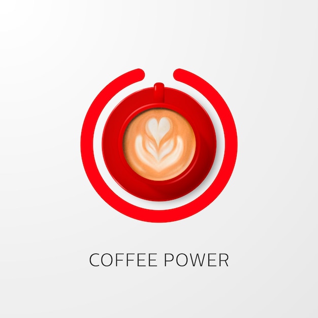 Coffee power concept vector d realista taza roja con espuma leche café capuccino latte platillo banner