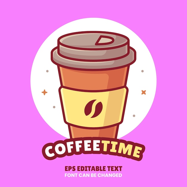 Coffee time logo vector icon illustration premium una taza de café logo de dibujos animados en estilo plano