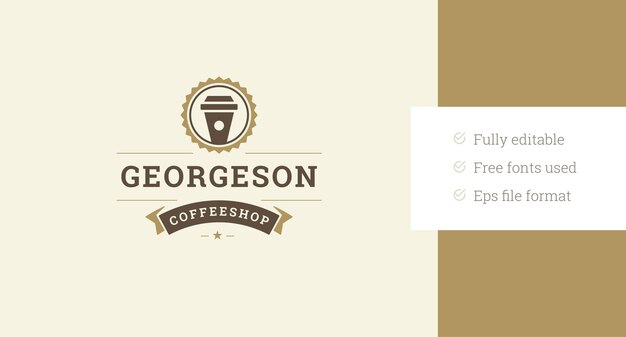 Coffeeshop bebida de aroma llevar lejos la plantilla de diseño de logotipo retro con el vector de la cinta plana