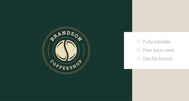 Coffeeshop círculo de grano de café natural plantilla de diseño de logotipo retro ilustración plana vectorial