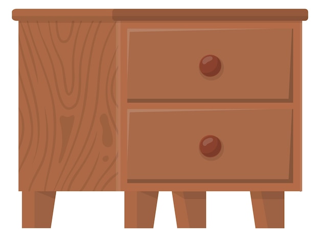 Vector cofre de cajón de madera icono de dibujos animados mesita de noche o tocador