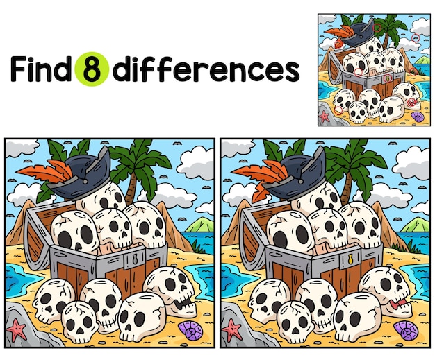 El cofre pirata con las calaveras encuentra las diferencias