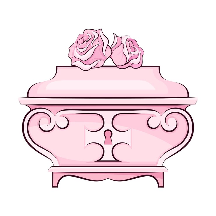 Vector cofre rosa cerrado decorado con flores de rosa como ilustración vectorial de paisajes teatrales de ballet