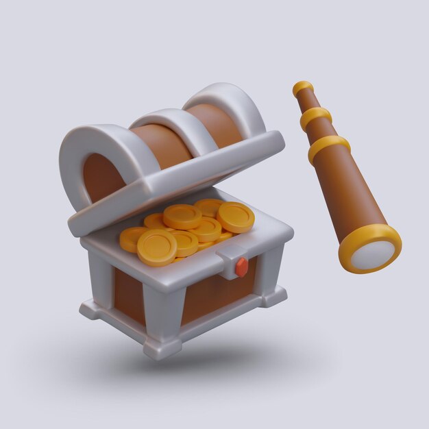 Cofre del tesoro con monedas de oro y espejismo Colección para juego de computadora