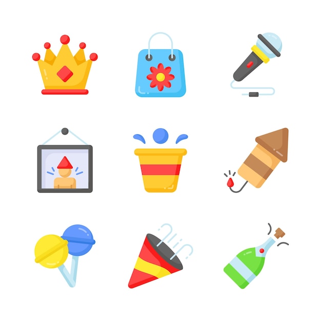 Coge este conjunto de iconos de cumpleaños y fiestas cuidadosamente elaborados listos para usar en sitios web y aplicaciones móviles