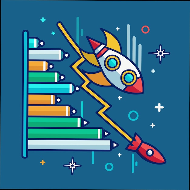 Vector un cohete con un cohete bajando por la parte superior de él