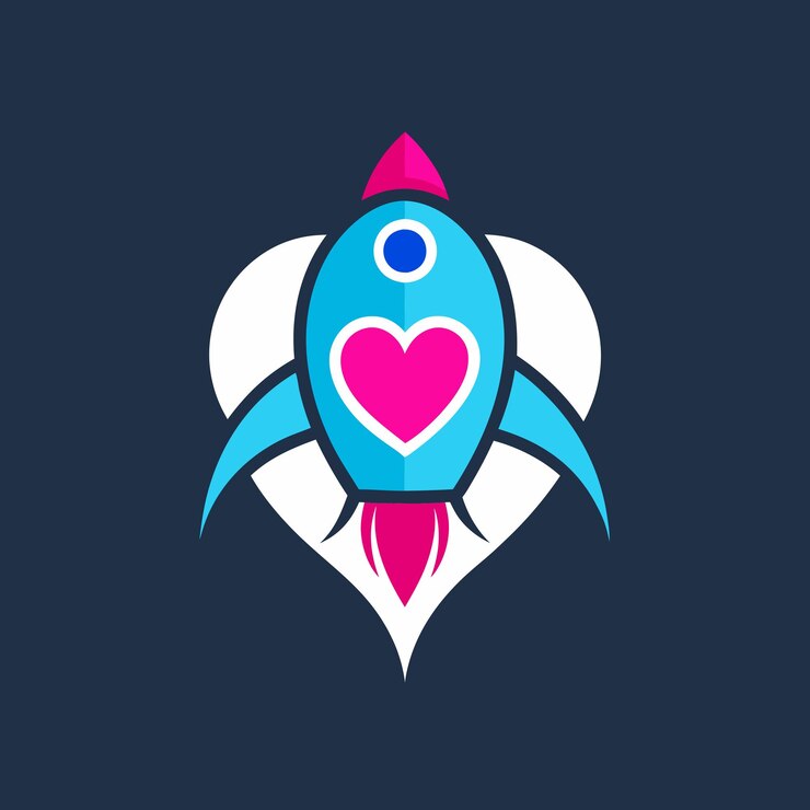 Vector un cohete con un corazón en él y un corazón en la parte superior