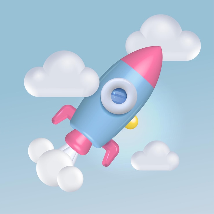 Vector cohete d despegando nubes realistas y humo de un cohete despegando un objeto vectorial d aislado en