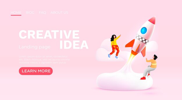 Cohete espacio inicio idea creativa portada página de destino sitio web Vector