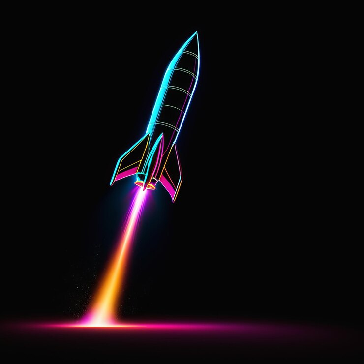 Vector cohete en el espacio renderización 3d cohete en la órbita 3d renderización cohete está volando en un espacio oscuro 3