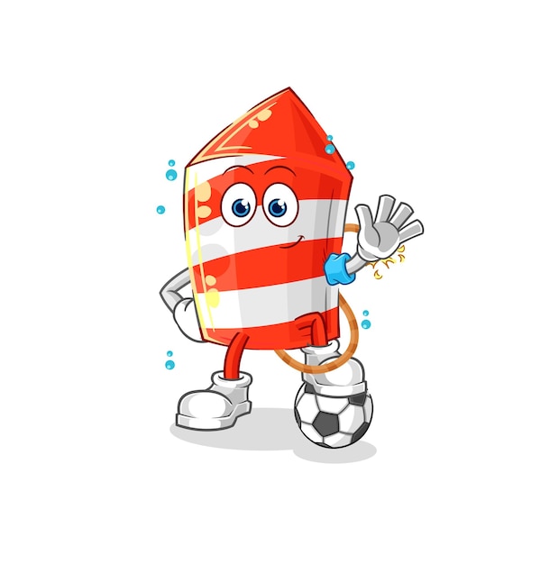 Cohete de fuegos artificiales jugando vector de caracteres de ilustración de fútbol