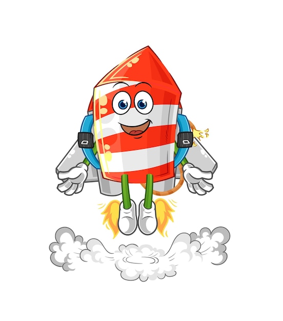 Cohete de fuegos artificiales con vector de dibujos animados de mascota jetpack