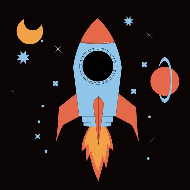Cohete futurista en el espacio con galaxia y estrellas de fondo