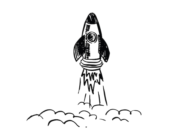 Cohete nave espacial dibujado a mano ilustración vectorial
