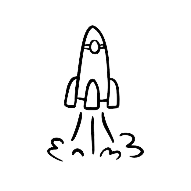 Cohete nave espacial doodle vector icono dibujado a mano Esquema de boceto simple Silueta de elemento de dibujo