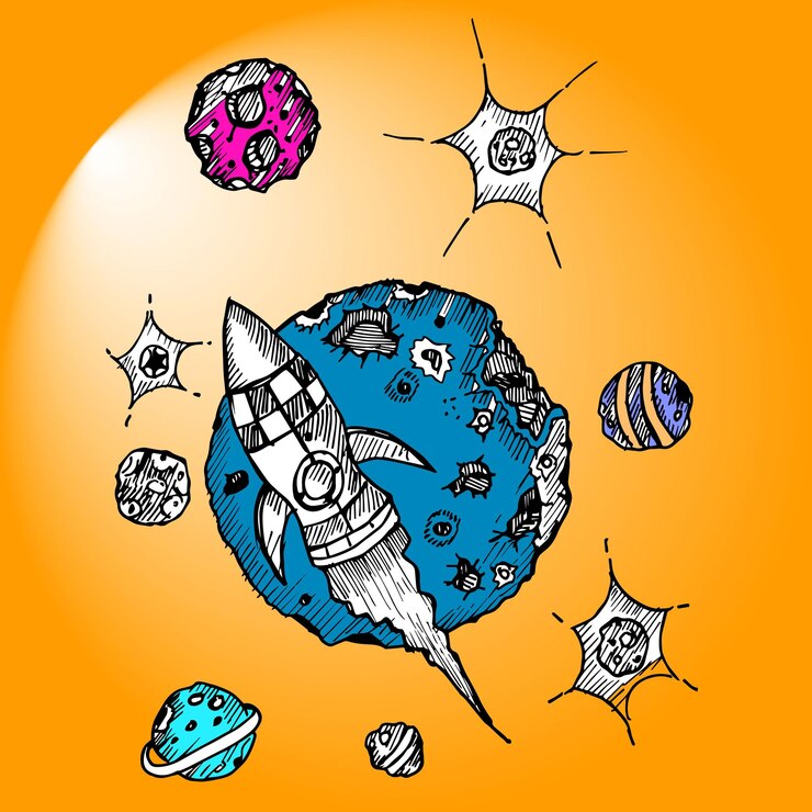 Vector cohete y planeta