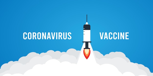 Cohete de la vacuna del coronavirus sobre la ilustración de la nube